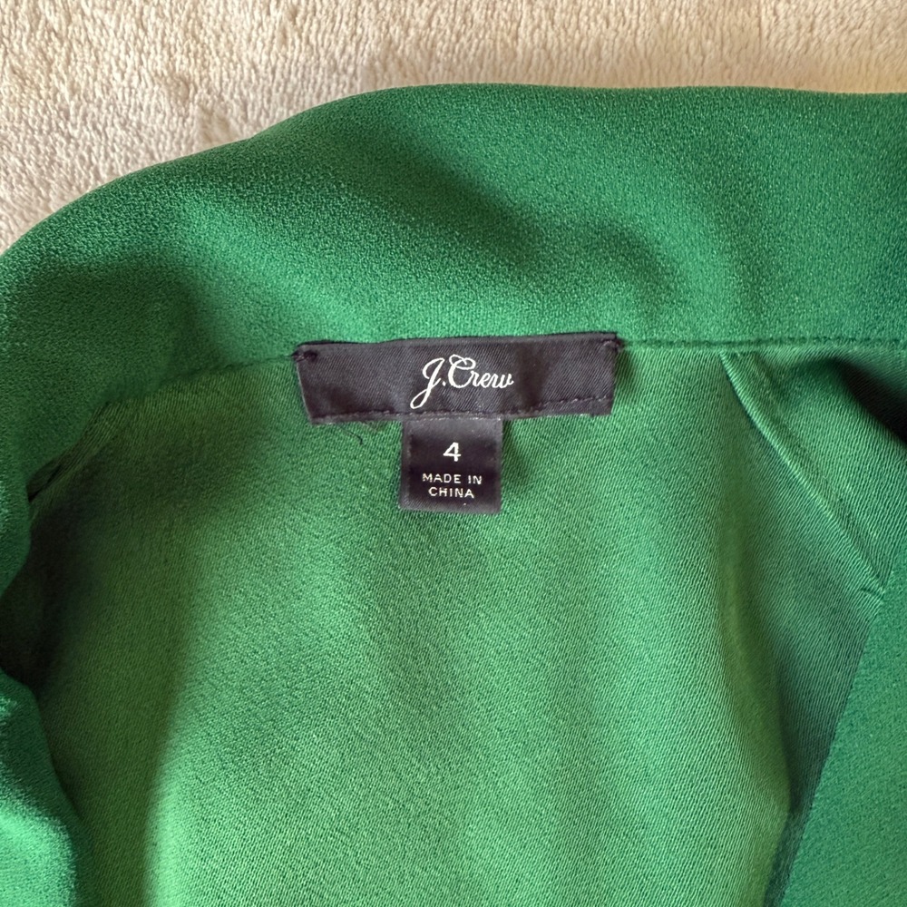 J. Crew Emerald Green Faux Wrap Peplum Blouse Size 4 Long Sleeve - Picture 3 of 8